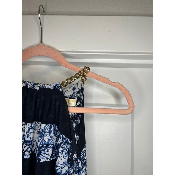 Michael Kors Womens XXS Chiffon Draped Halter Striped Maxi Dress Gold Chain Boho - Picture 2 of 9